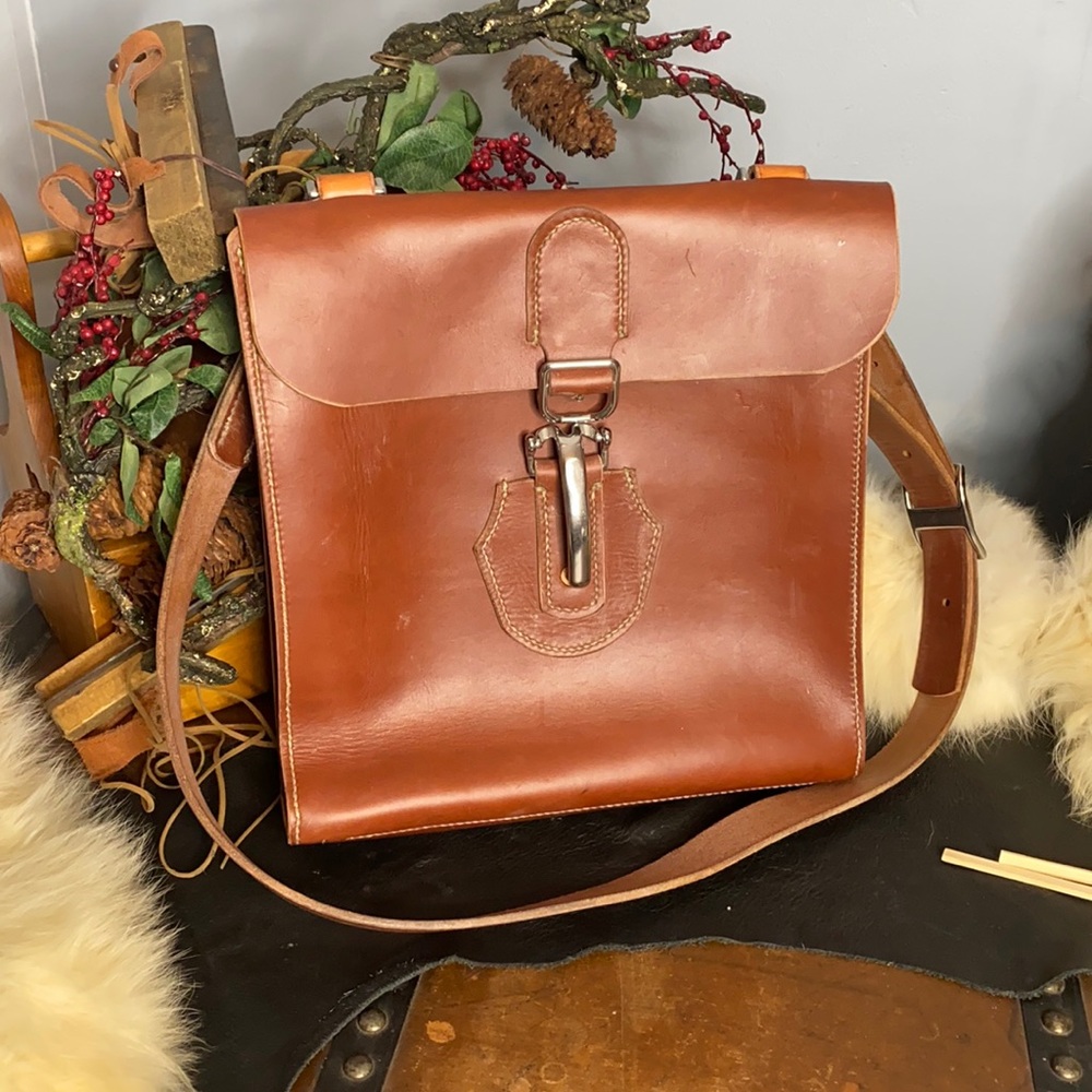 - Brown Leather Square Crossbody Bag 12x12